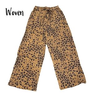 LuLaRoe Dianne Pants L Golden Honey Leopard Woven Wide Leg